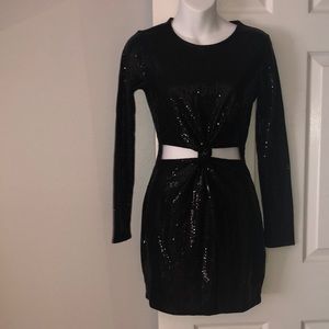 Black Sequined Mid Cut-Out Dress